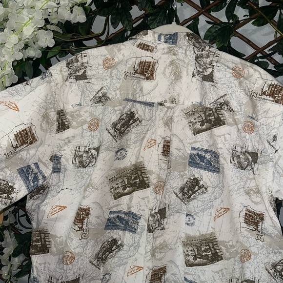 Basic Editions Men's White and Blue Map Print Shirt - Picture 7 of 9